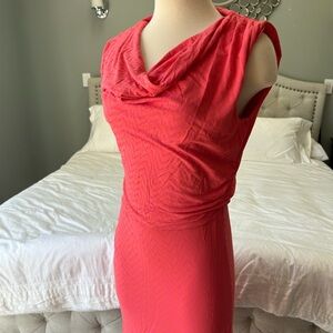 Drape neck knit minidress form fitting with flattering rouching at waist